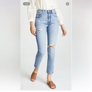 Levi’s 501 Skinny Jeans Women’s Size W24 L28 Light Blue Distressed Button Fly